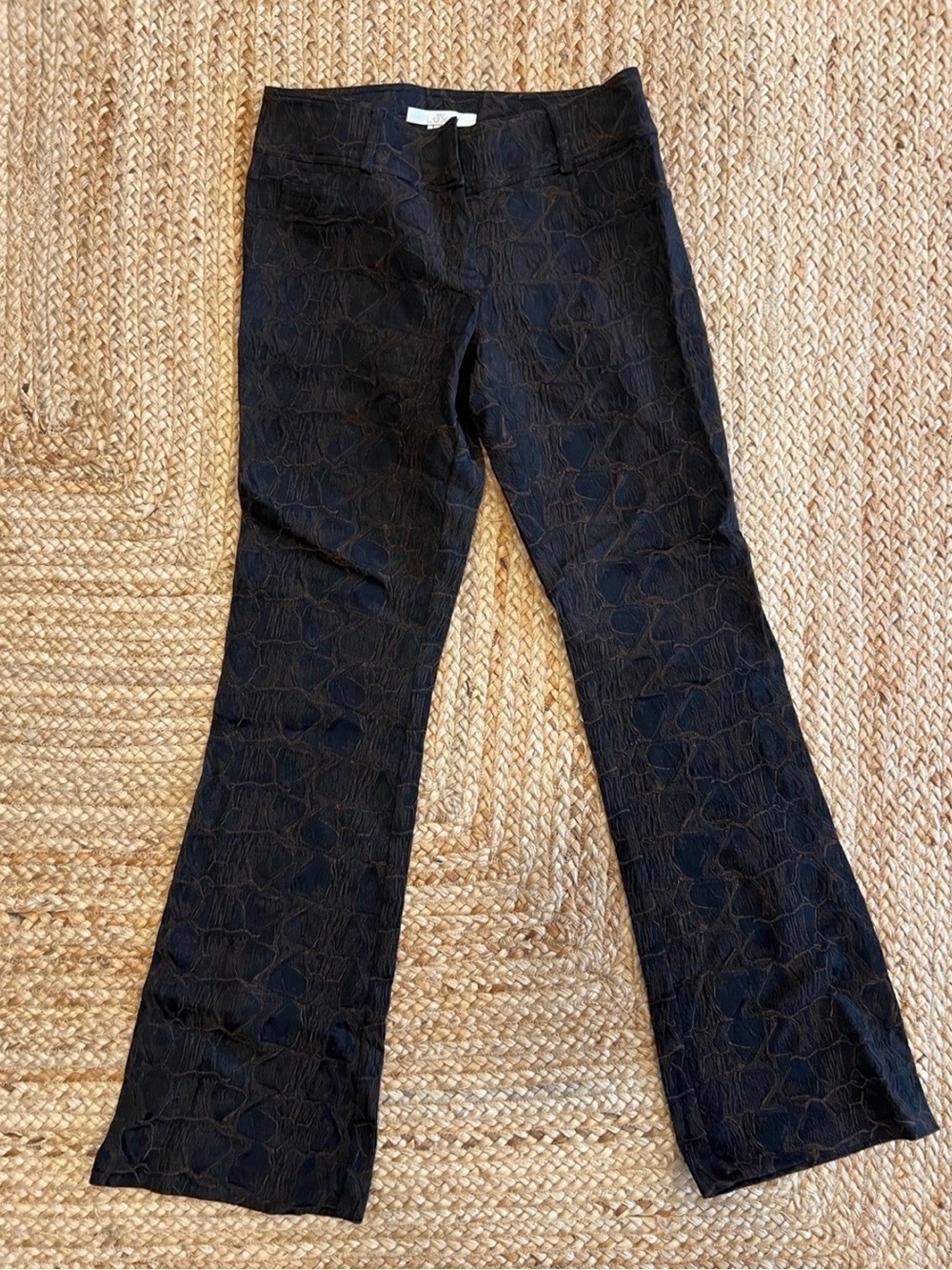 Cache Luxe Black Bronze Textured Jacquard Croc Print Bootcut Pants Women’s 6